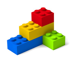 Colorful building blocks 3D four toy bricks