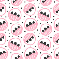Seamless pattern with basket and eggs.