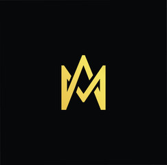 Outstanding professional elegant trendy awesome artistic black and gold color MA AM initial based Alphabet icon logo.
