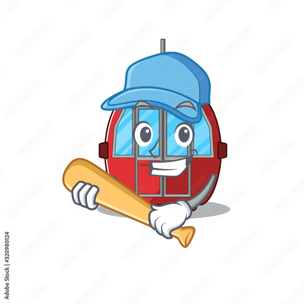 Sticker Smiley Funny ropeway a mascot design with baseball