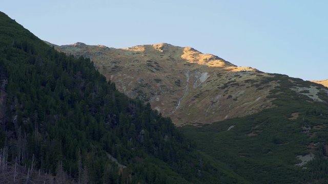 View to peaks "Koncista" and "Klin" on Slovak and Polish border, as seen from "Rackova" valley on autumn evening