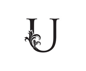 Vintage U Letter Logo. Black U With Classy Floral Shape design perfect for Boutique, Jewelry, Beauty Salon, Cosmetics, Spa, Hotel and Restaurant Logo. 