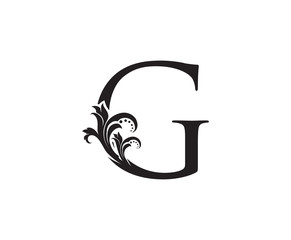 Vintage G Letter Logo. Black G With Classy Floral Shape design perfect for Boutique, Jewelry, Beauty Salon, Cosmetics, Spa, Hotel and Restaurant Logo. 