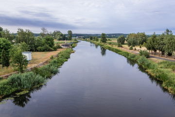 Fototapeta na wymiar View from bridge over River Notec in Czarnkow town located in West Pomerania region of Poland