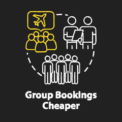 Group booking cheaper chalk RGB color concept icon. Collective tour reservation discounts idea. Tourists traveling together Vector isolated chalkboard illustration on black background