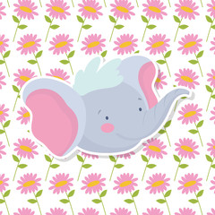 cute elephant face and flowers decoration background