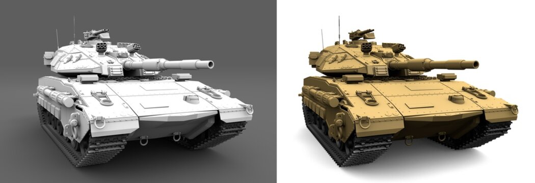 orange and white modern tanks with not existing design isolated, detailed honor to heroes concept - military 3D Illustration