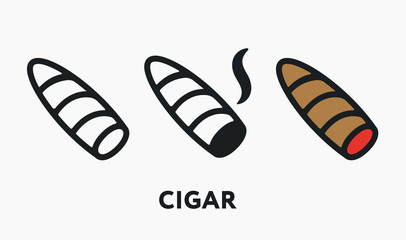 Cigar Tobacco Smoke Cuban. Flat Vector Line Icon Set.