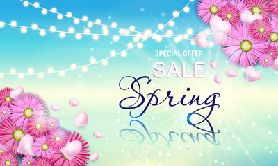 Sale spring  banner with beautiful flower. Can be used for template, banners, wallpaper, flyers, invitation, posters, brochure, voucher discount. Vector illustration - Images vectorielles