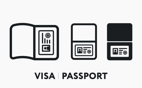 Visa Passport Travel Tourist ID. Flat Vector Line Icon Set.