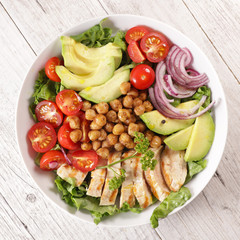 buddha bowl- vegetable salad with grilled chicken fillet