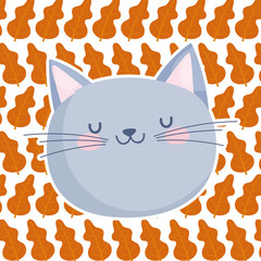 cute cat face leaves foliage decoration background