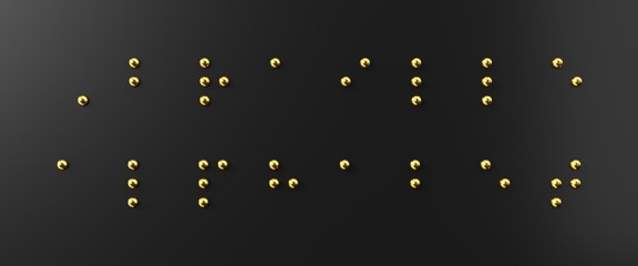 braille alphabet letters. 3d illustration of golden braille alphabet on black surface.