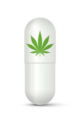 Flat pill with medical cannabis isolated on white