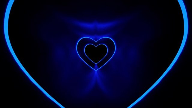 Tunnel blue heart. Neon symbol of love. Looped animation.