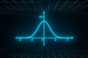 Normal distribution graph in cyber space with grid