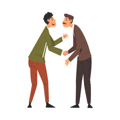 Meet of Two Friends, Business Meeting, Male Characters Handshaking and Communicating Vector Illustration