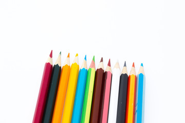 Colour pencils set isolated on white background