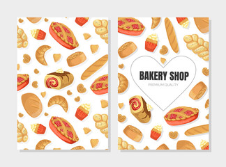 Bakery Shop Premium Quality Card Template with Baking Products Seamless Pattern, Element Can Be Used for Menu, Cooking Book, Restaurant Menu, Flyer, Certificate Vector Illustration