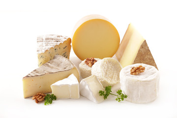 Fototapeta various french cheese portion isolated on white background obraz