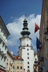 Obraz premium BRATISLAVA, SLOVAKIA - MAY 2019: St. Michael's Gate and Tower from Michalska street