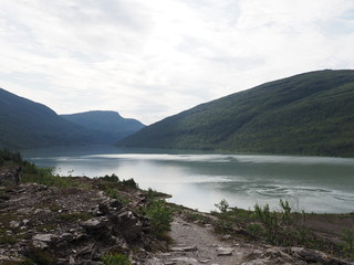 Path to Svartisvatnet lake near Svartisen glacier in Norway