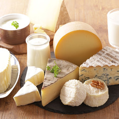 assorted of dairy product- cheese, yogurt, milk and butter