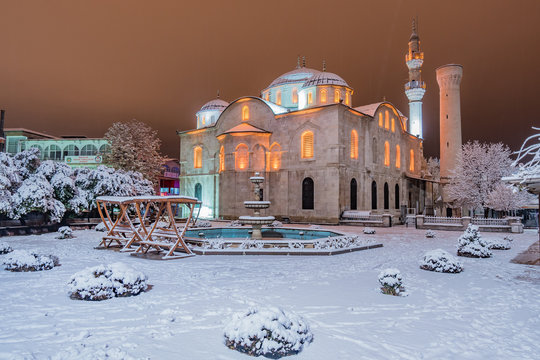 Malatya, Turkey - January 27, 2017: Malatya New Mosque view. Yeni Mosque is a popular, touristic and historical place of the city.
