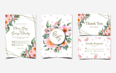 set of pink floral wedding invitation with gorgeous flowers