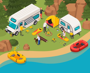 Camping Tourists Isometric Composition 