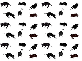 vector cute monochrome pattern made with fat cartoonish cats in different positions.