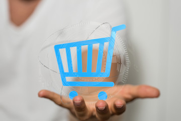 Shopping cart on digital tablet. Shopping online concept..