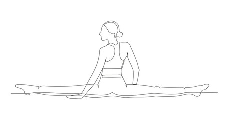 Girl sitting on twine. Continuous line drawing. Vector illustration.