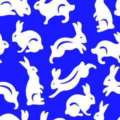 Rabbit, bunny animal, cute vector seamless patten on blue background . Concept for print, wallpaper, wrapping paper
