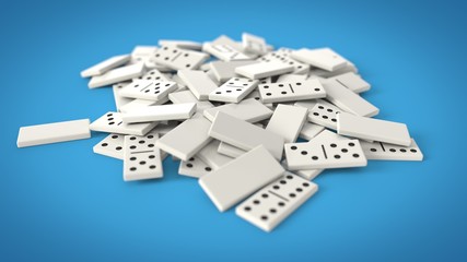 domino chips on blue background. 3d illustration