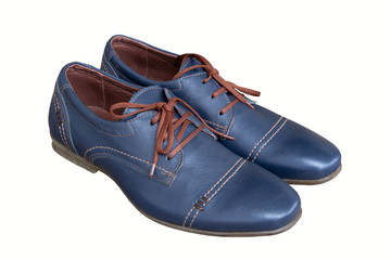 men's shoes blue,pair of classic shoes on a white background for the manager