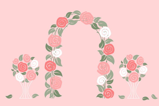 Wedding rose arch on pink background