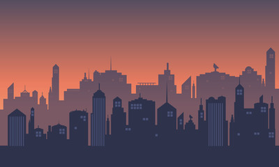 Dusk sky background with many tall buildings
