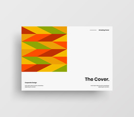 Creative business presentation vector A4 horizontal orientation front page mock up. Modern corporate report cover abstract geometric illustration design layout. Company identity brochure template.