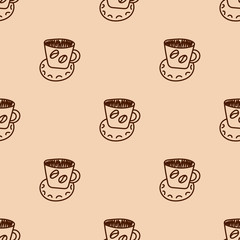 Vector repeat background. A Cup of coffee with a saucer. Hand-drawn decorative elements . Image for creative design of textiles, Wallpaper and other surfaces .