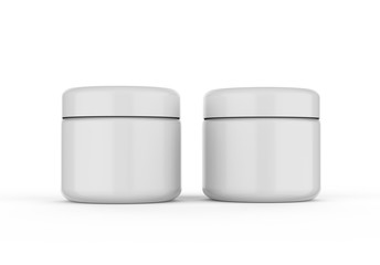 White blank glossy cosmetic plastic jar mock up template on isolated white background, cosmetic container for body cream, gel, butter, bath salt, skin care, powder. 3D illustration