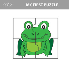 Education paper game for children, Frog. Use parts to create the image. My first puzzle
