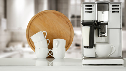 White coffee machine in kitchen and free space for your decoration 