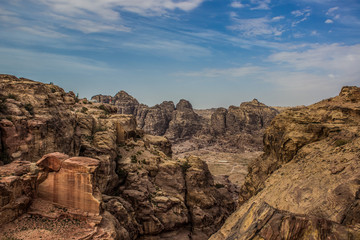 gorgeous Easter desert canyon rocky wilderness landscape environment in Jordan Middle East country top view scenery dry nature sand stone surrounding