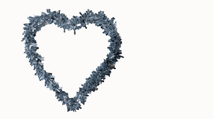 A silver heart shaped garland on a white background