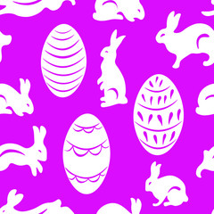 Easter rabbit, eggs vector seamless pattern on pink background . Concept for print, wallpaper, wrapping paper