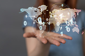 Global network connection. World map point and line composition