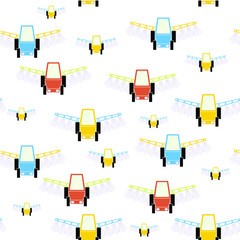 Tractor sprayers fields seamless pattern. Graphic art design element farmers colorful background for web, for print, for fabric print, for cover, for wallpaper