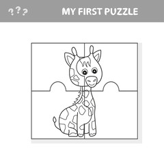 Education paper game for children, Giraffe. Create the image - my first puzzle and coloring book for kids