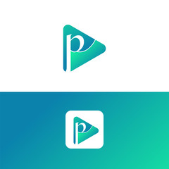 p letter logo Icon play button with combination of initial letter p